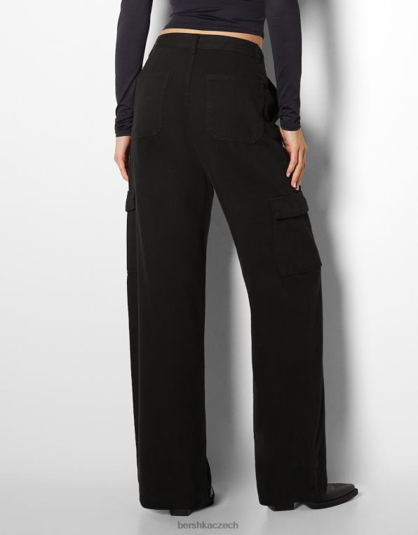 ženy Bershka cargo džíny se širokými nohavicemi P88441342 oblečení Černá