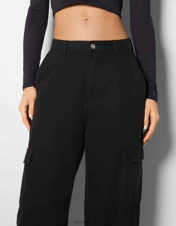 ženy Bershka cargo džíny se širokými nohavicemi P88441342 oblečení Černá