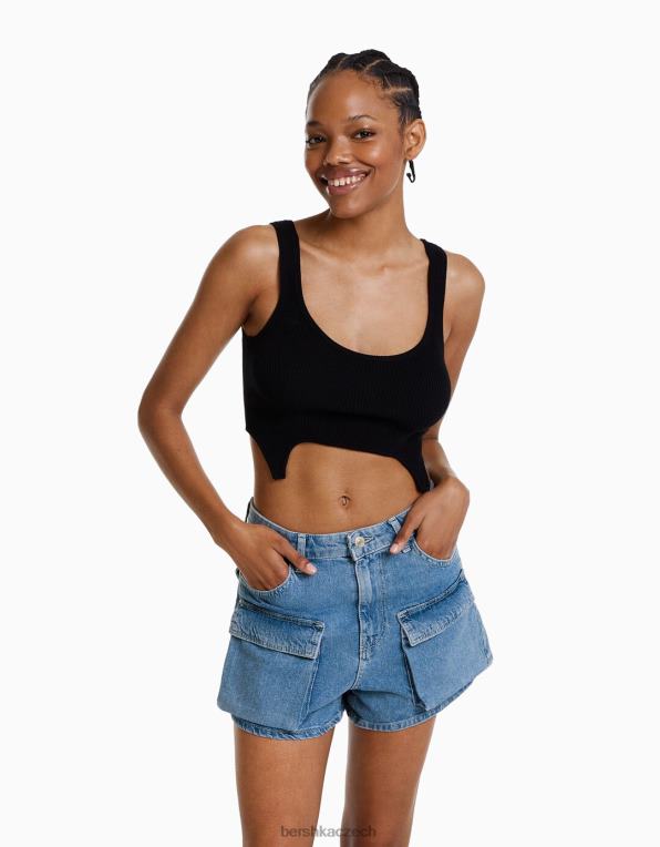ženy Bershka džínové cargo šortky P88441374 oblečení světle modrá