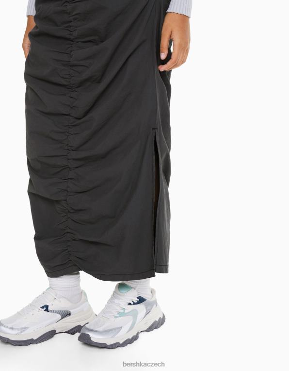 ženy Bershka dlouhá džínová sukně s nabíraným předním dílem P88441377 oblečení tmavošedý