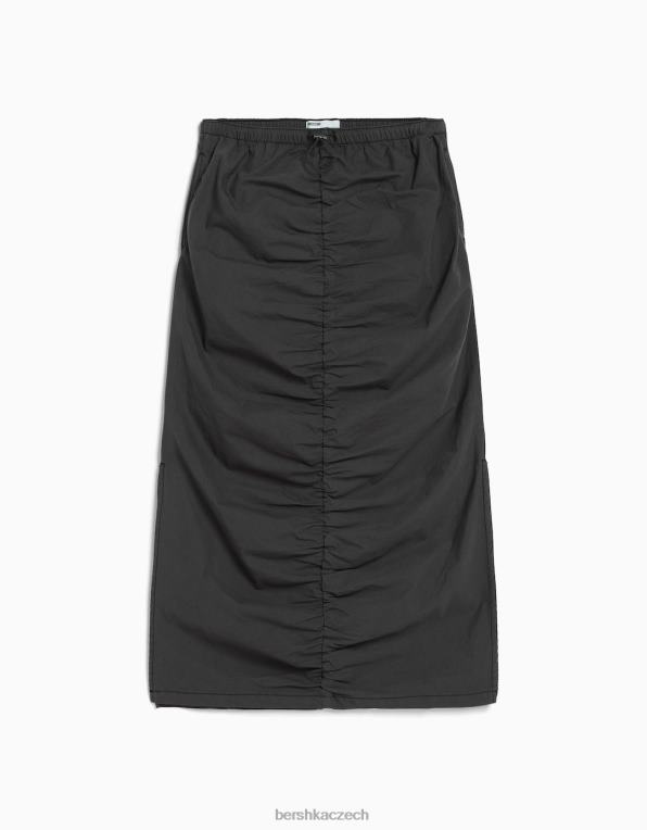 ženy Bershka dlouhá džínová sukně s nabíraným předním dílem P88441377 oblečení tmavošedý