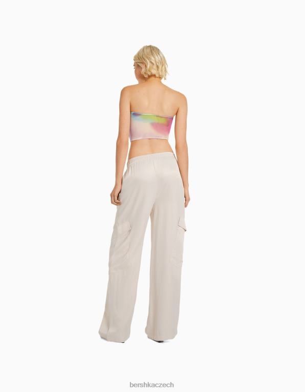 ženy Bershka široké saténové kalhoty s kapsou P88441324 oblečení kámen
