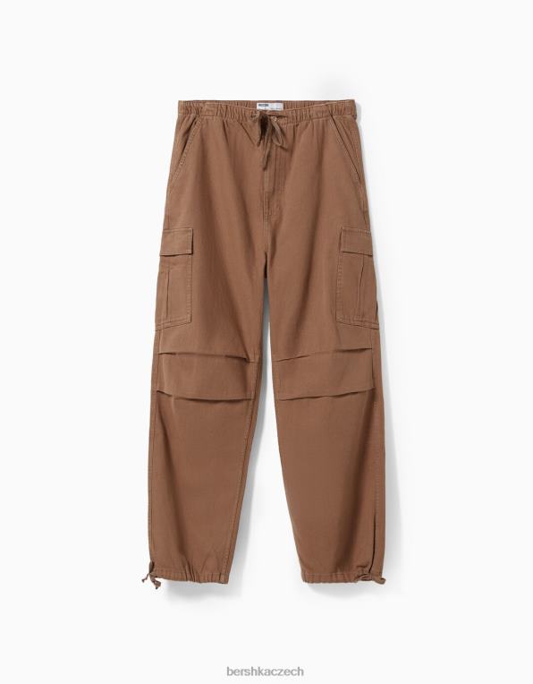 ženy Bershka nákladní padákové džíny P88441388 oblečení hnědý