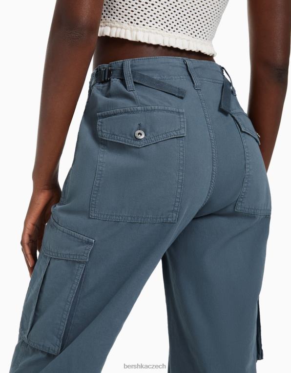 ženy Bershka nastavitelné cargo kalhoty rovného střihu P88441285 oblečení modrý