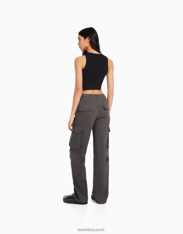 ženy Bershka nastavitelné vícekapsové keprové cargo kalhoty P88441293 oblečení výhradní