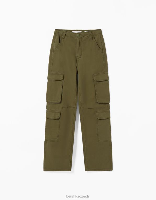ženy Bershka nastavitelné vícekapsové keprové cargo kalhoty P88441322 oblečení khaki