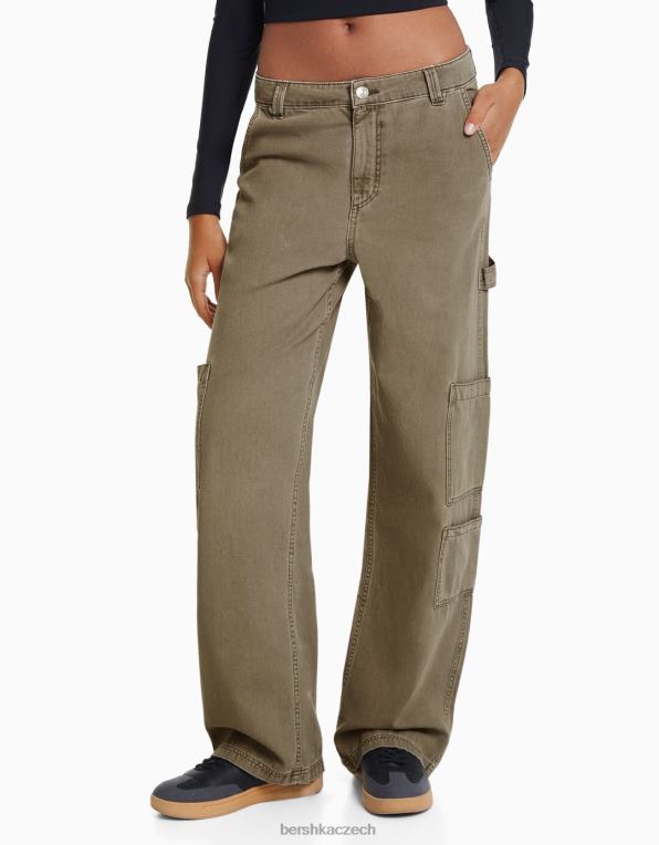 ženy Bershka plátěné tesařské kalhoty uvolněného střihu P88441320 oblečení khaki