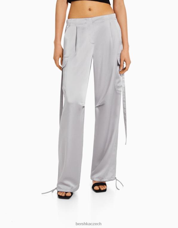 ženy Bershka saténové cargo kalhoty s nastavitelným lemem P88441357 oblečení Šedá