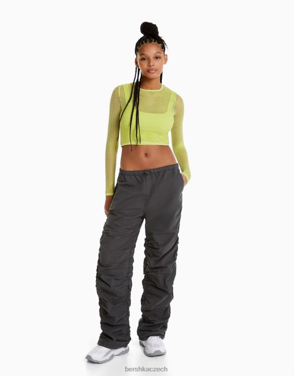 ženy Bershka padákové džíny s bočním nabíráním P88441295 oblečení tmavošedý