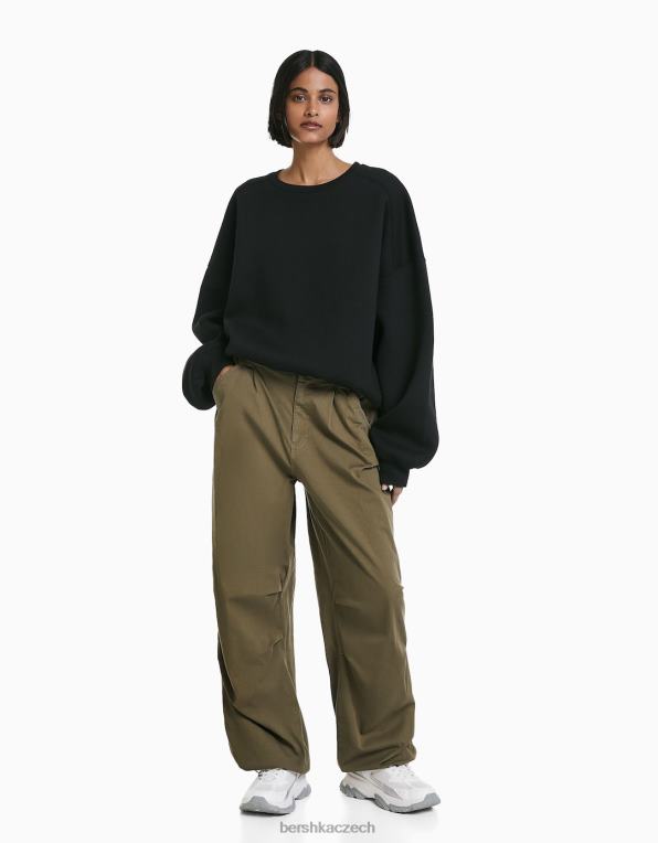 ženy Bershka padákové tepláky volného střihu P88441397 oblečení khaki