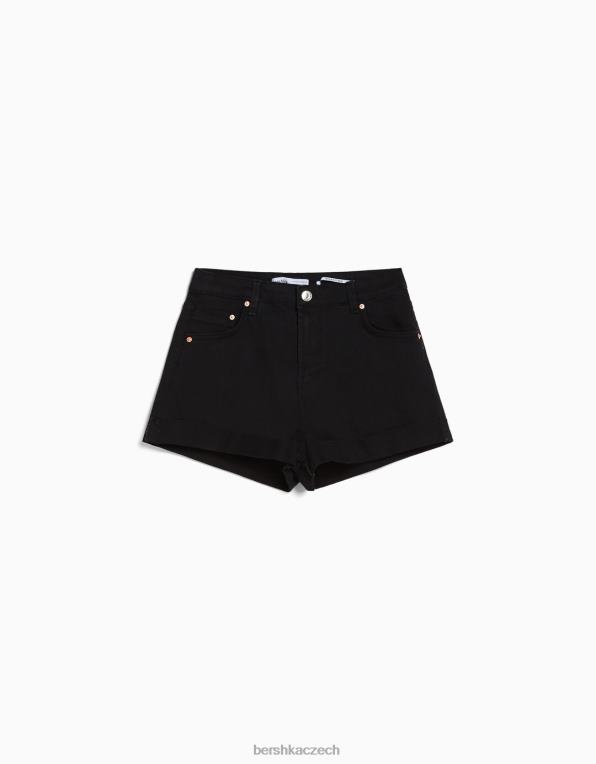 ženy Bershka komfortní keprové šortky s ohrnovacím lemem P88441695 oblečení Černá