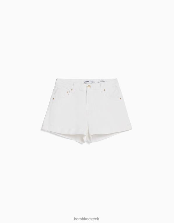 ženy Bershka komfortní keprové šortky s ohrnovacím lemem P88441696 oblečení bílý