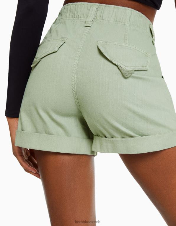 ženy Bershka paperbag bavlněné bermudy P88441688 oblečení zelená