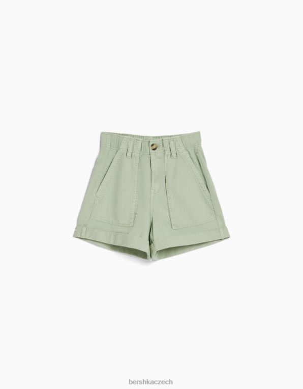 ženy Bershka paperbag bavlněné bermudy P88441688 oblečení zelená