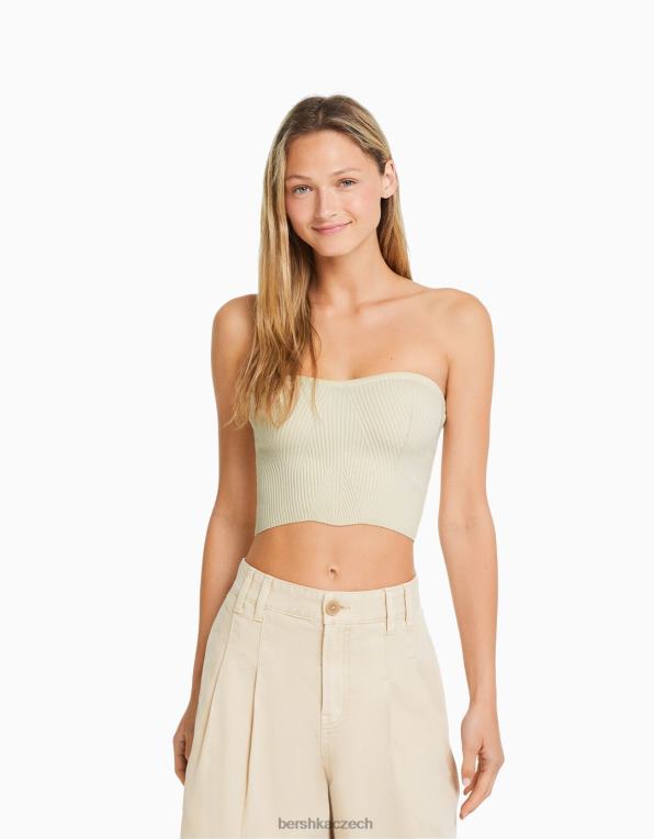 ženy Bershka plisované džínové bermudy P88441680 oblečení krém