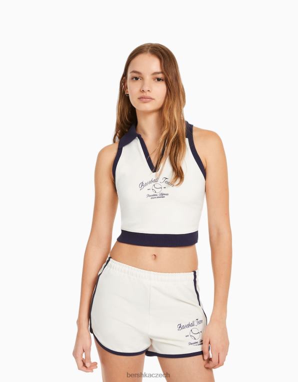 ženy Bershka plyšové šortky s potiskem a lemy P88441721 oblečení krém