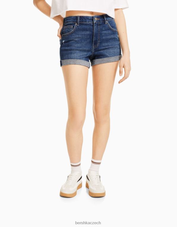 ženy Bershka rolovací džínové šortky P88441725 oblečení modrý