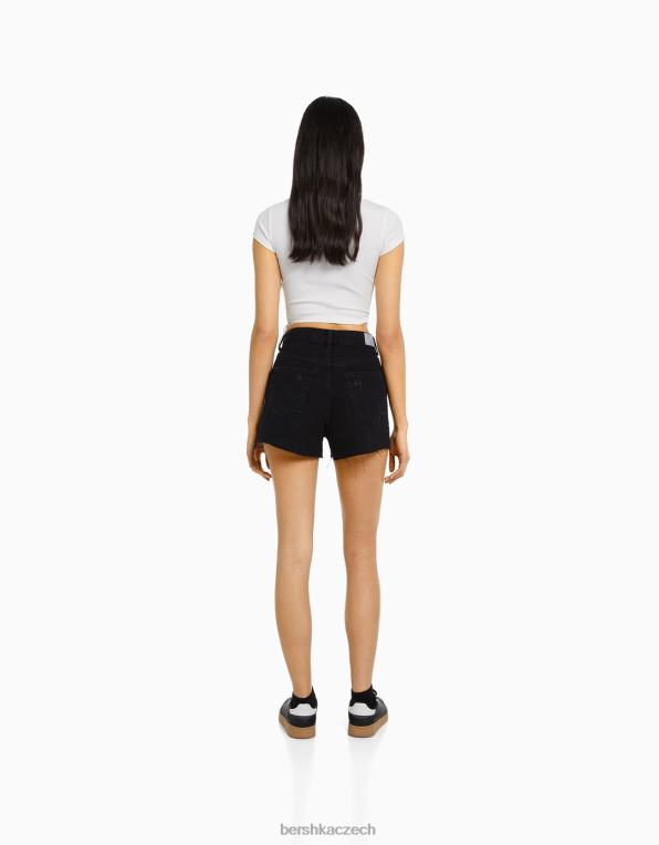 ženy Bershka roztrhané džínové šortky s kapsami P88441682 oblečení Černá