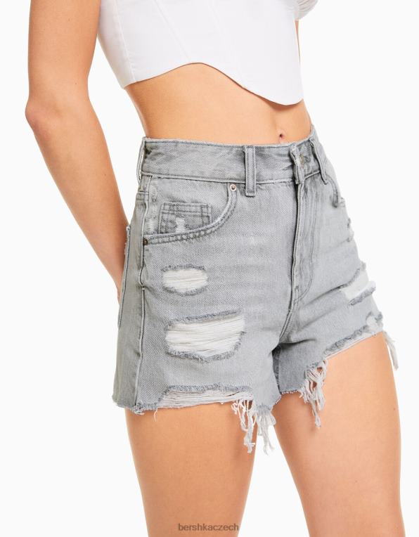 ženy Bershka roztrhané džínové šortky s kapsami P88441694 oblečení Šedá