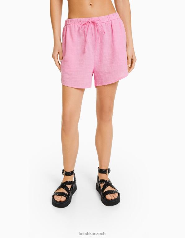 ženy Bershka rustikální šortky s řasenou gumou P88441709 oblečení růžový