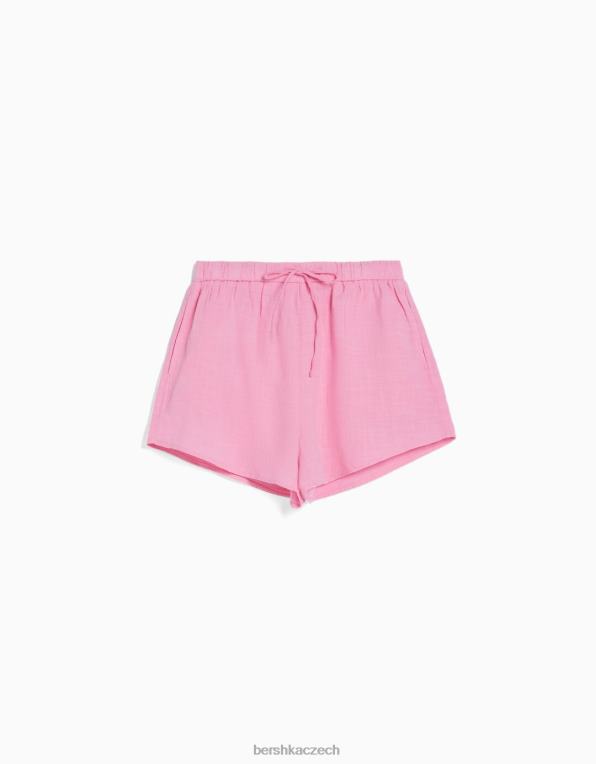 ženy Bershka rustikální šortky s řasenou gumou P88441709 oblečení růžový