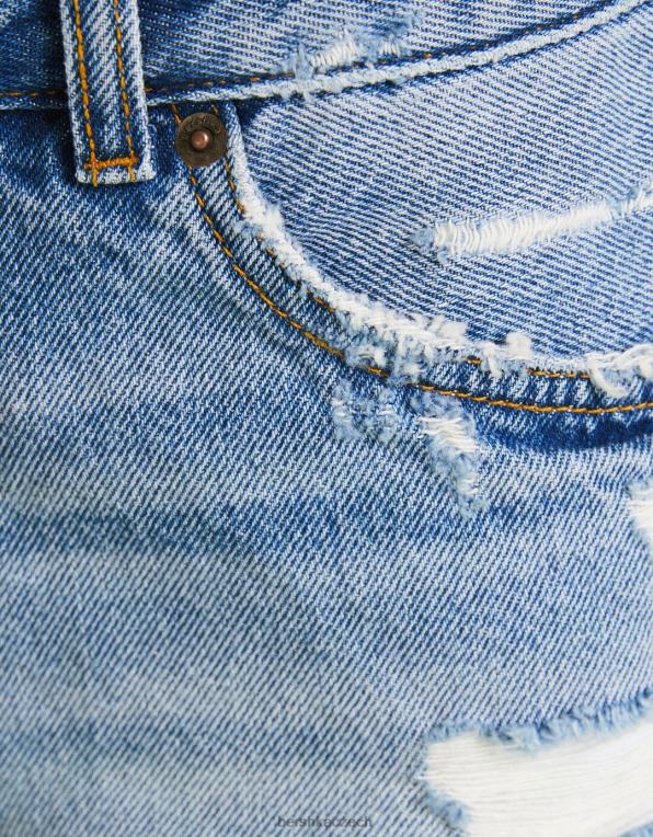 ženy Bershka vintage džínové šortky s roztržením P88441706 oblečení modrý