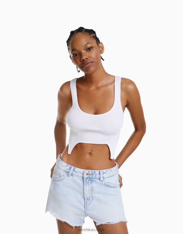 ženy Bershka vintage roztrhané džínové šortky P88441719 oblečení světle modrá