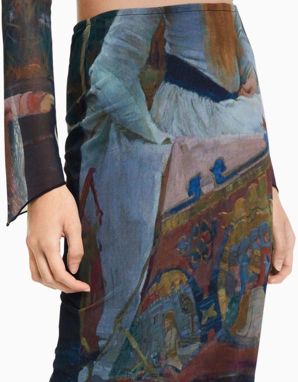 ženy Bershka art series tylová midi sukně P88441644 oblečení Černá