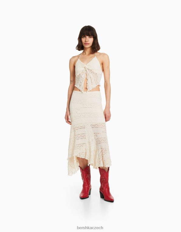 ženy Bershka asymetrická blond krajková midi sukně P88441612 oblečení jiný