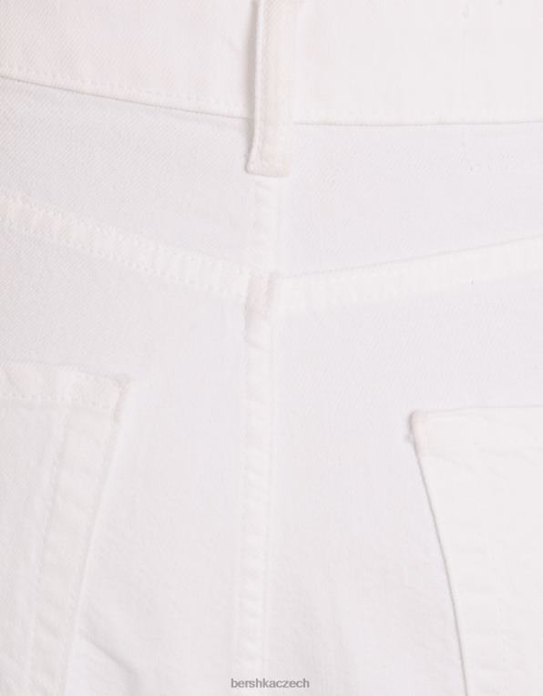 ženy Bershka bavlněná keprová maxi sukně s předním rozparkem P88441618 oblečení bílý