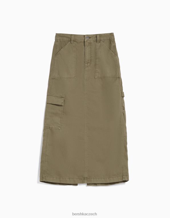ženy Bershka bavlněná tesařská midi sukně P88444063 oblečení khaki