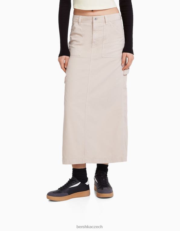ženy Bershka bavlněná truhlářská maxi sukně P88444064 oblečení písek