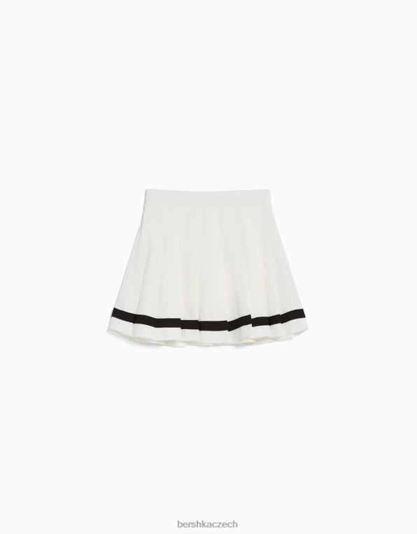 ženy Bershka box plisovaná minisukně s proužkem P88441670 oblečení bílý