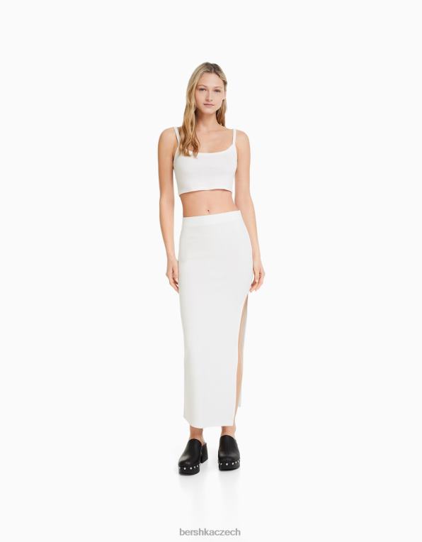 ženy Bershka dlouhá bavlněná sukně P88441633 oblečení bílý
