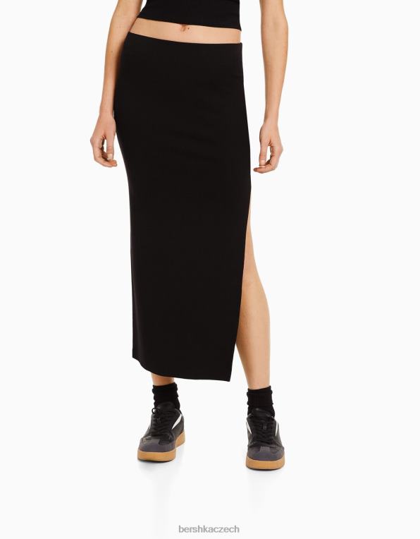 ženy Bershka dlouhá bavlněná sukně P88441658 oblečení Černá