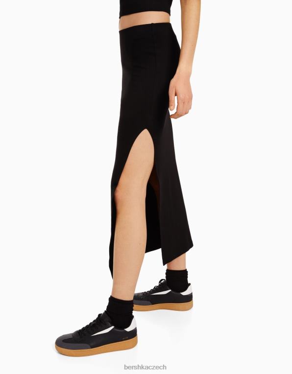 ženy Bershka dlouhá bavlněná sukně P88441658 oblečení Černá