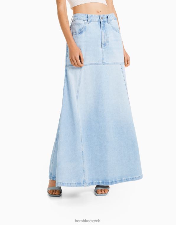 ženy Bershka dlouhá džínová sukně P88441624 oblečení světle modrá