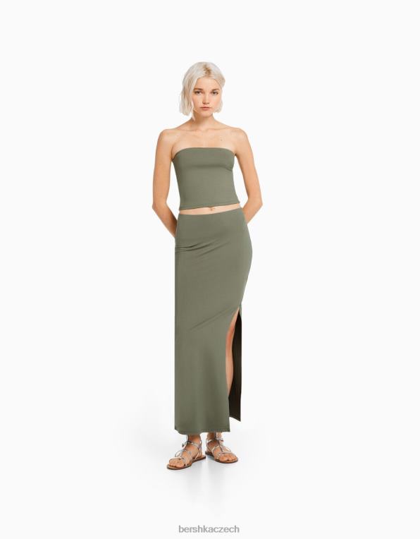 ženy Bershka dlouhá sukně P88441609 oblečení khaki