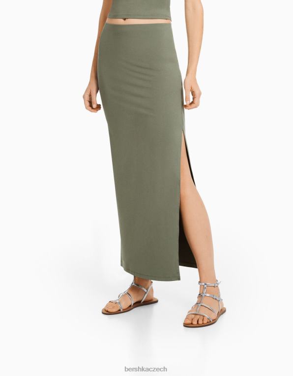 ženy Bershka dlouhá sukně P88441609 oblečení khaki