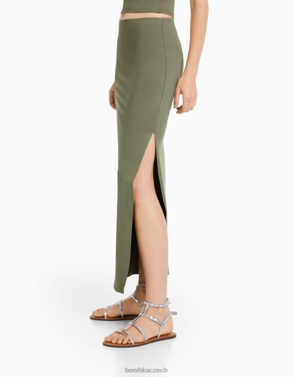 ženy Bershka dlouhá sukně P88441609 oblečení khaki