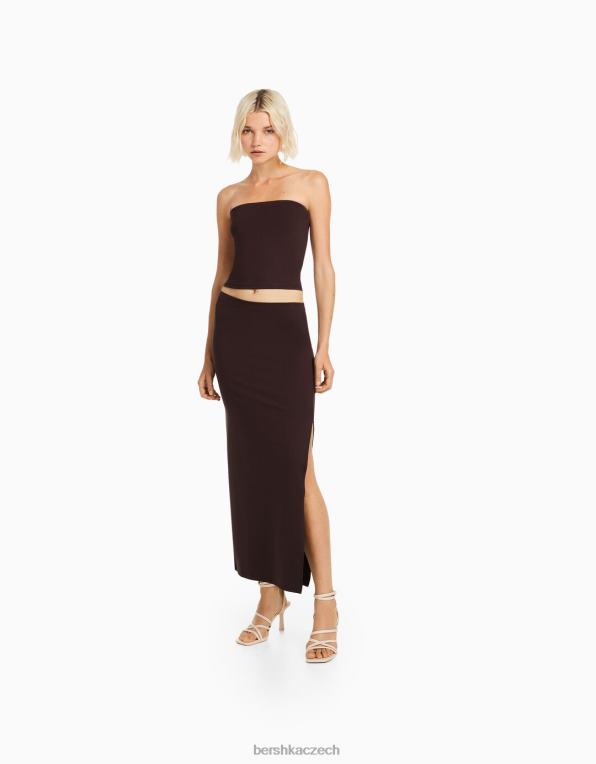 ženy Bershka dlouhá sukně P88441613 oblečení hnědý