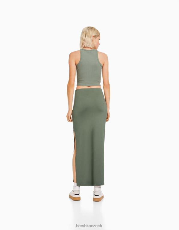 ženy Bershka dlouhá sukně P88441638 oblečení khaki