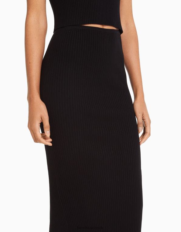 ženy Bershka žebrovaná midi sukně P8844956 oblečení Černá