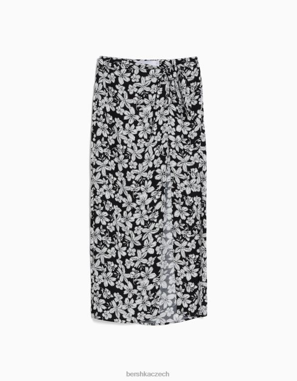 ženy Bershka midi sukně s květinovým potiskem P88441627 oblečení Černá