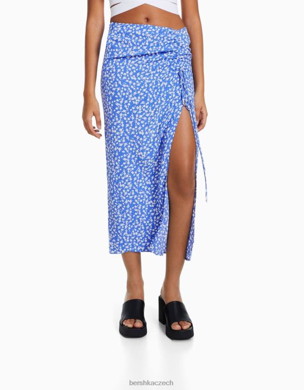 ženy Bershka midi sukně s květinovým potiskem P88441629 oblečení modrý