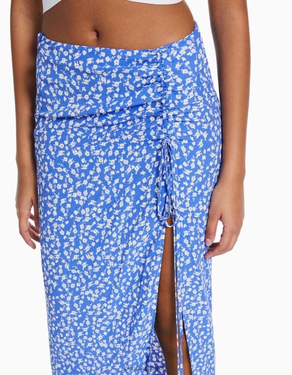 ženy Bershka midi sukně s květinovým potiskem P88441629 oblečení modrý