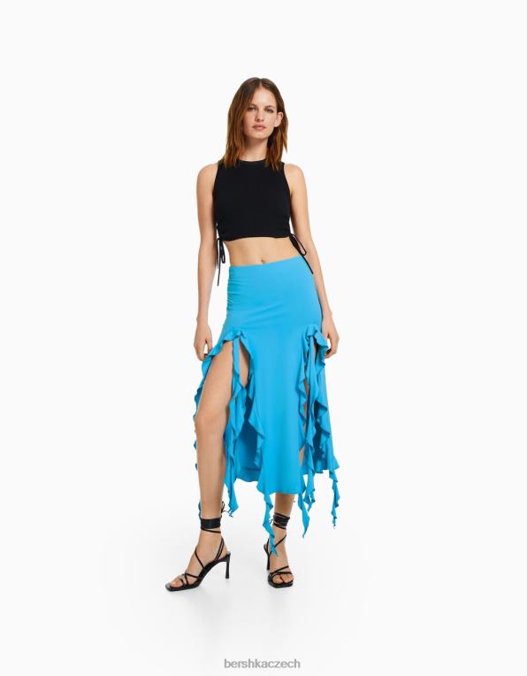 ženy Bershka midi sukně s volánky P88441841 oblečení modrý