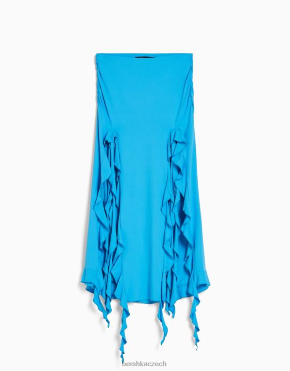 ženy Bershka midi sukně s volánky P88441841 oblečení modrý