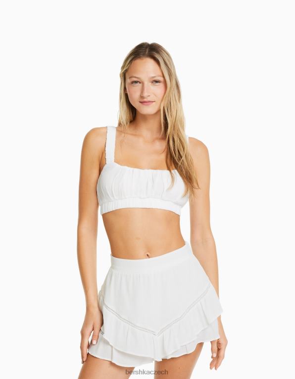 ženy Bershka nařasený krep skort P88441662 oblečení krém