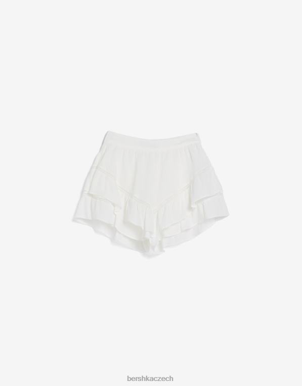 ženy Bershka nařasený krep skort P88441918 oblečení krém